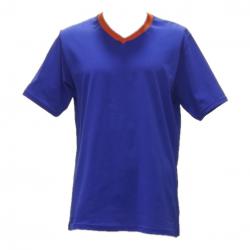 Turuncu Yakalı Mavi  Penye Tshirt